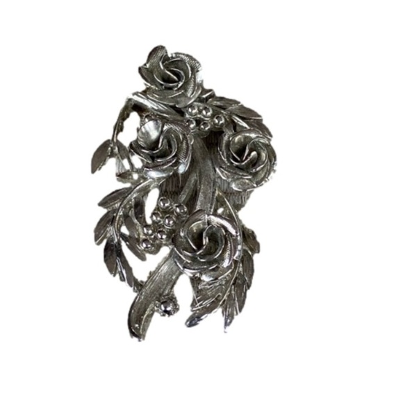 Vintage Silver Tone Roses Brooch - Picture 5 of 10
